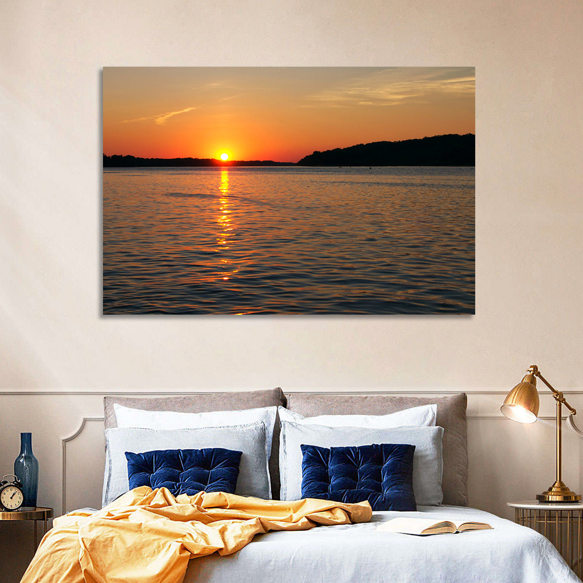 Mississippi River Sunset Wall Art in a room, landscape
