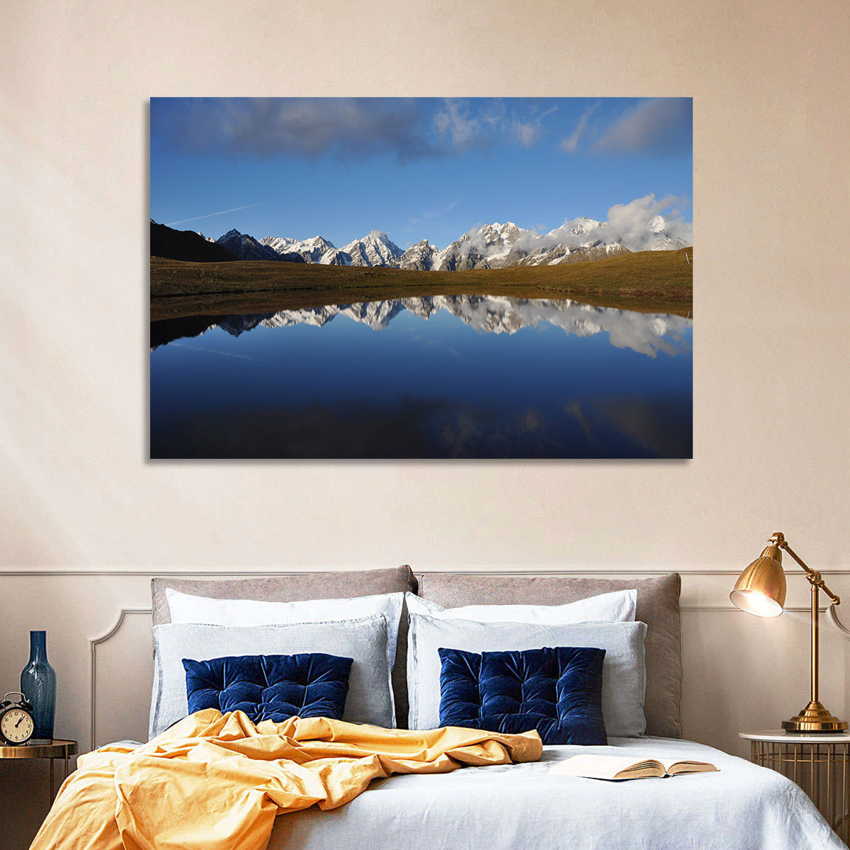 Svaneti Lake Reflection Wall Art in a room, landscape