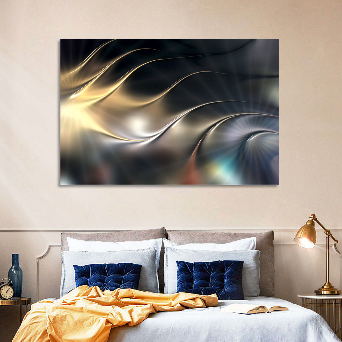 Luminous Metallic Wave Wall Art