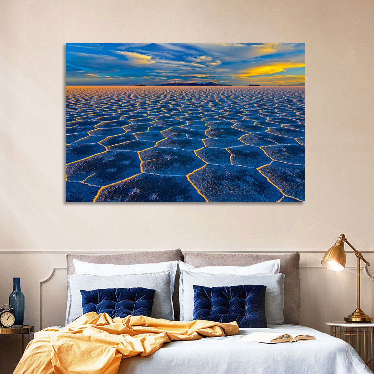 Salar De Uyuni Salt Flats at Sunset Wall Art in a room, landscape