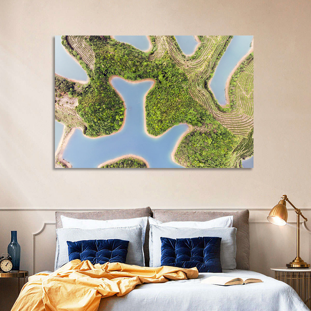 Thousand Island Lake Aerial View Wall Art in a room, landscape