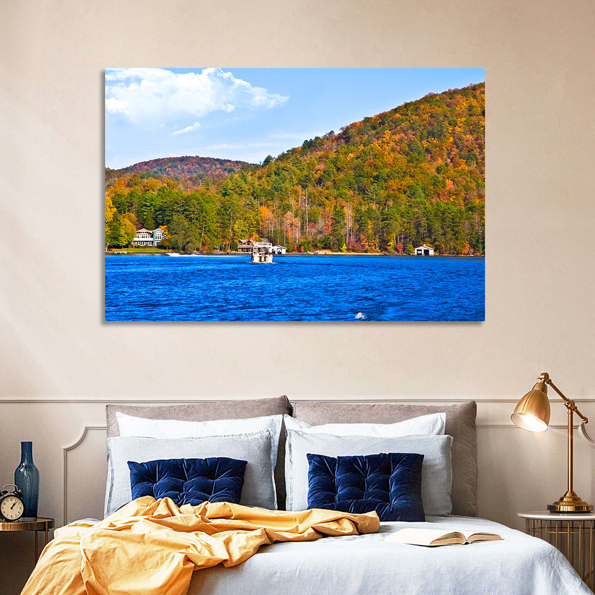 Lake Burton Autumn View Wall Art in a room, landscape