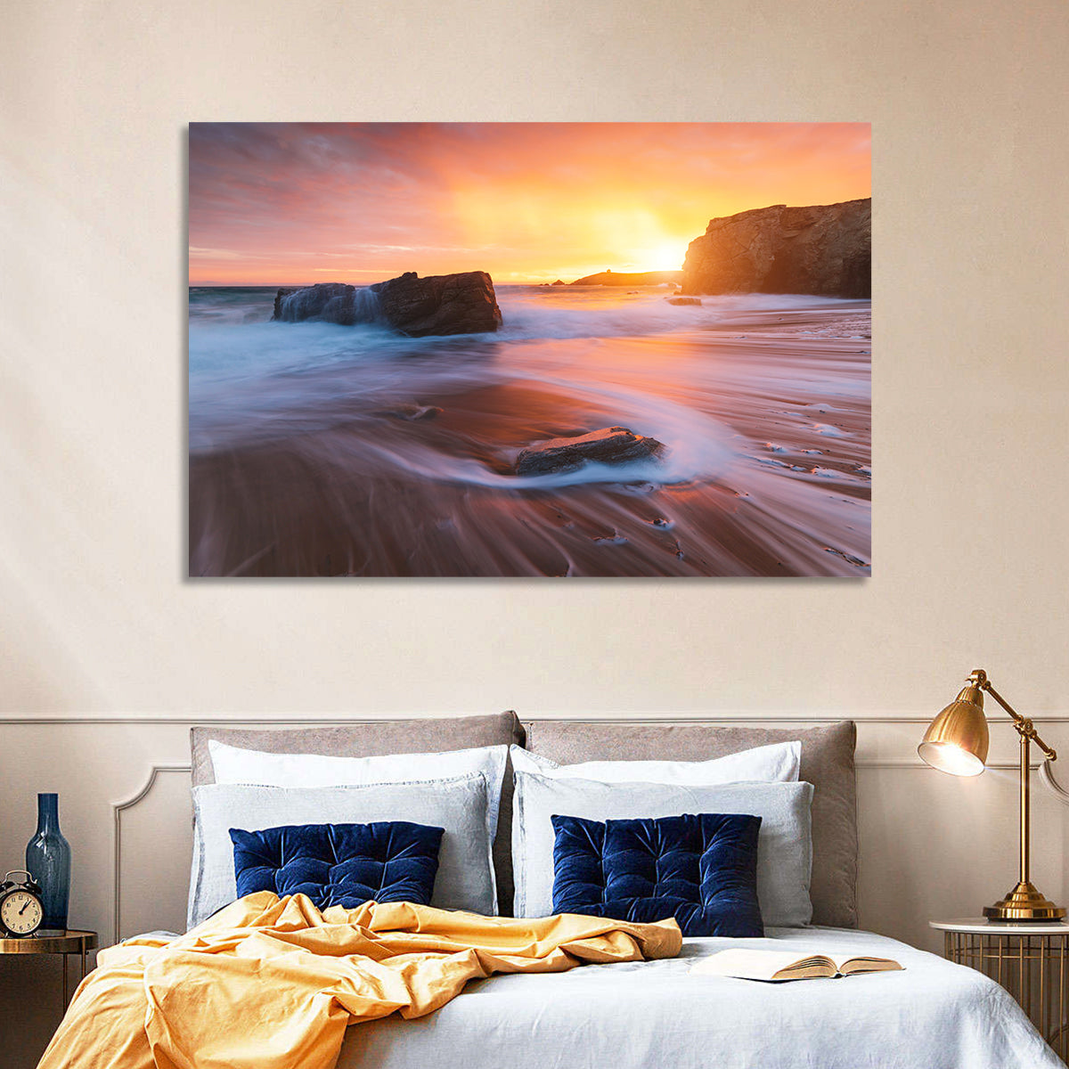 Quiberon Beach Sunset Wall Art in a room, landscape