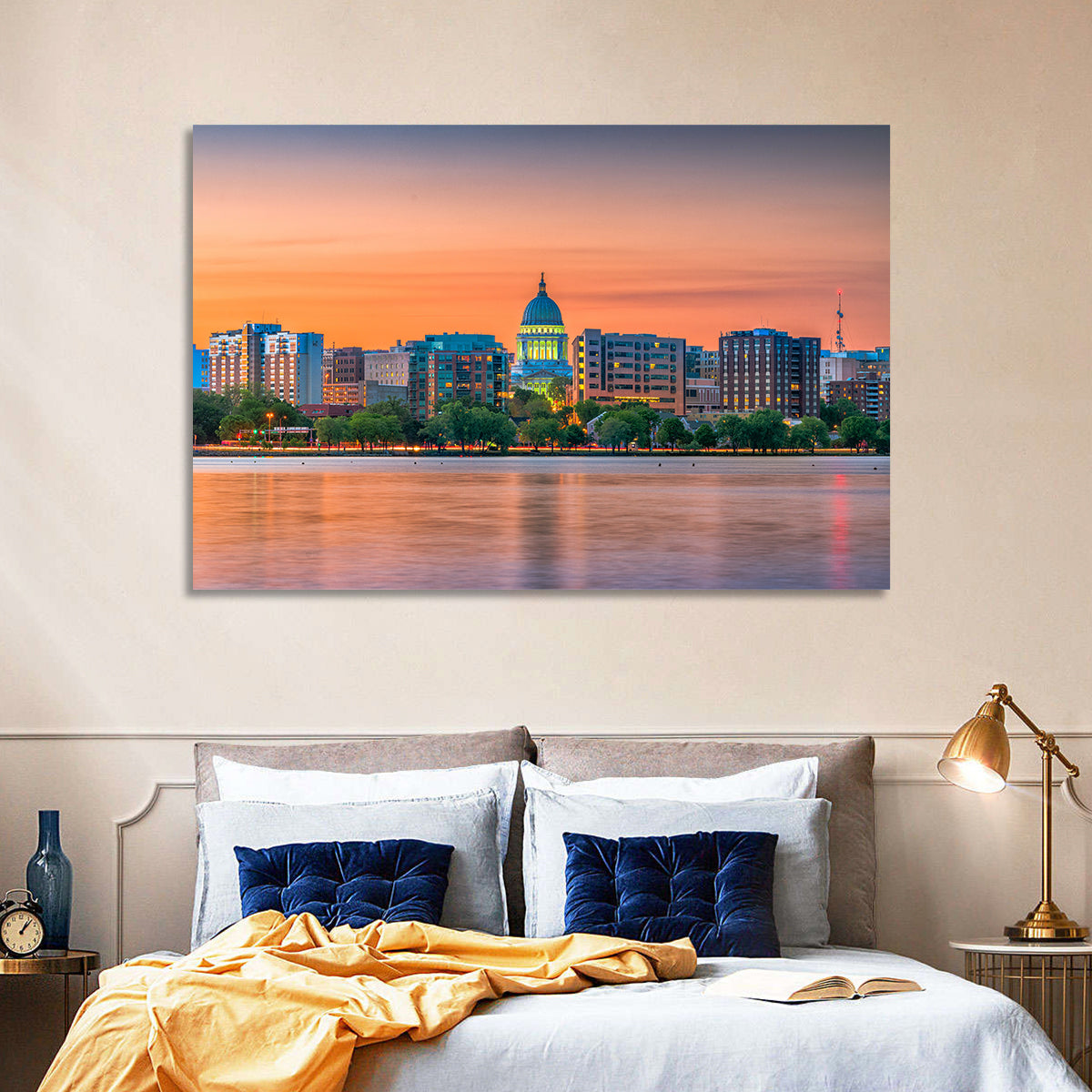 Madison State Capitol Skyline Wall Art in a room, landscape