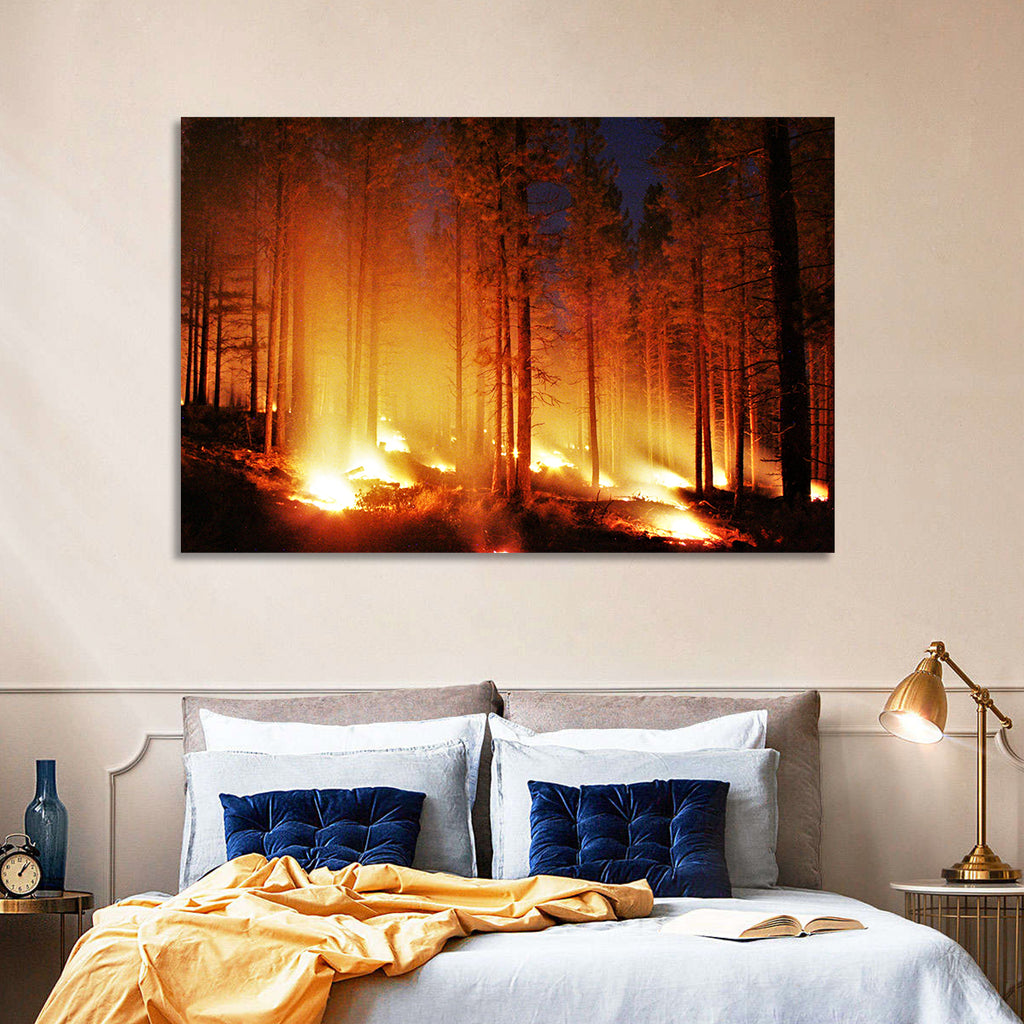 Night Forest Fire Wall Art