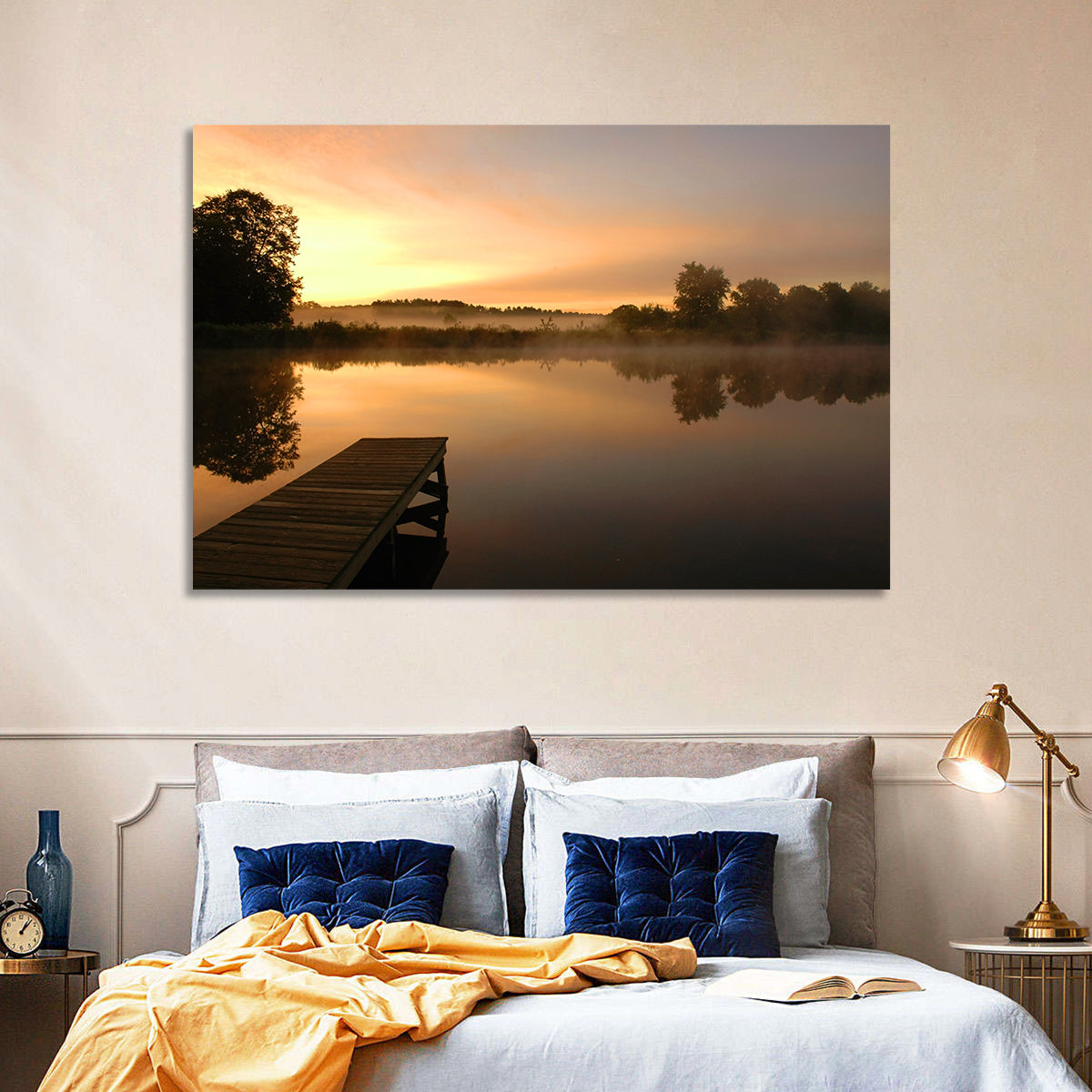 Golden Morning Pier Wall Art in a room, landscape