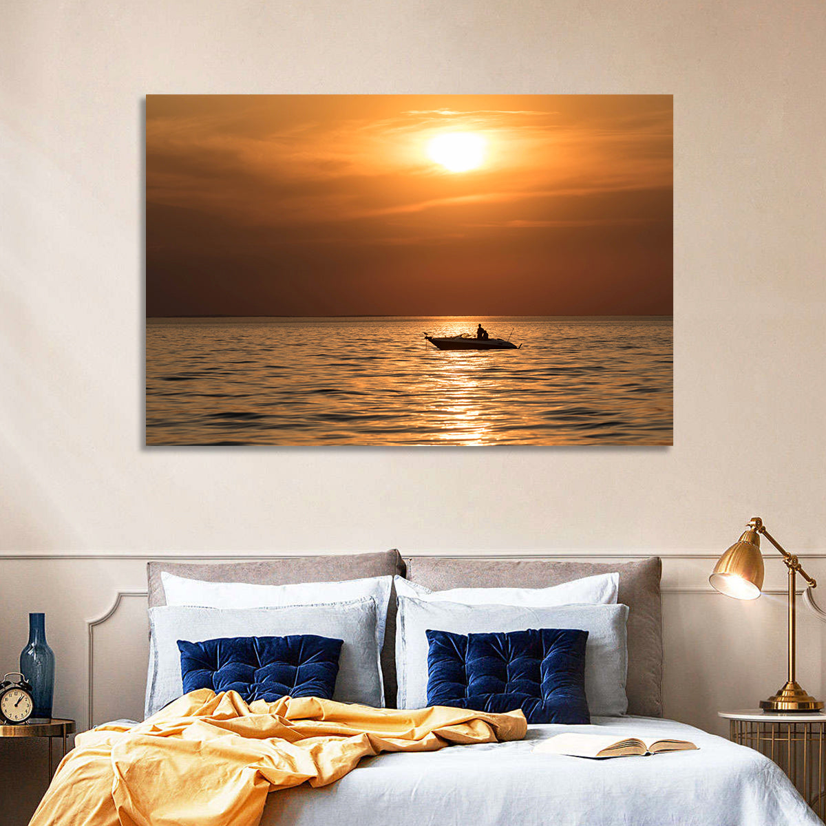 Mille Lacs Lake Sunset Wall Art in a room, landscape
