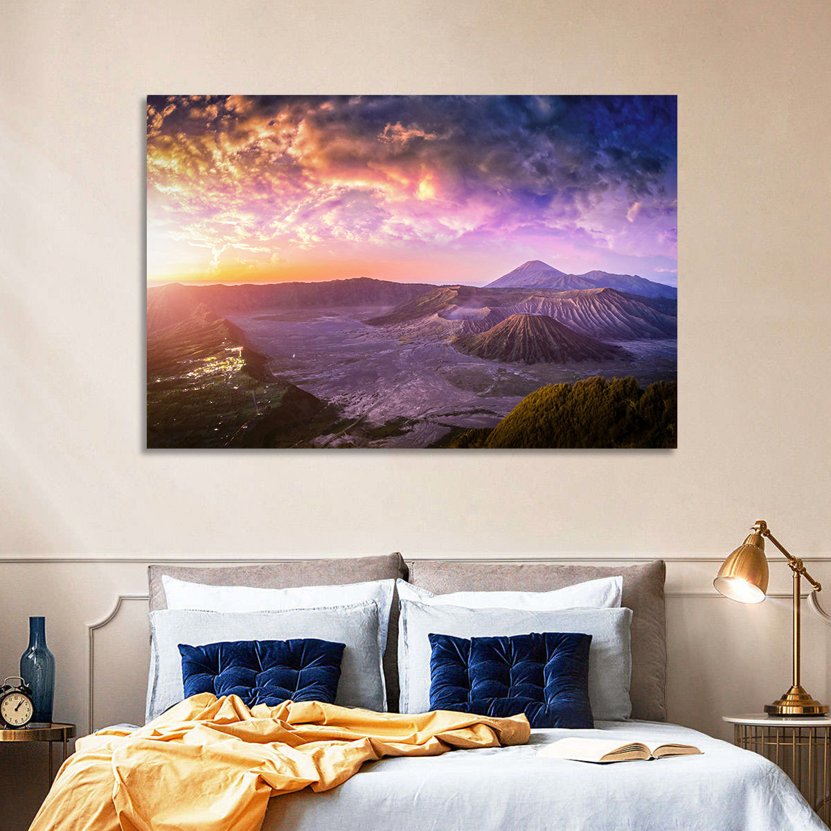 Mount Bromo Sunset View Wall Art in a room, landscape