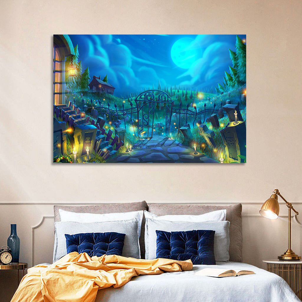 Halloween Cemetery Gate Illustration Wall Art