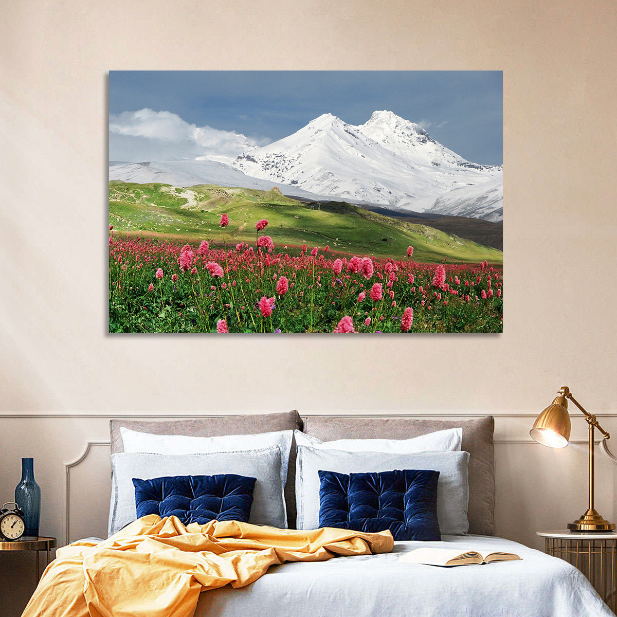 Caucasus Spring Wildflower Meadow Wall Art in a room, landscape