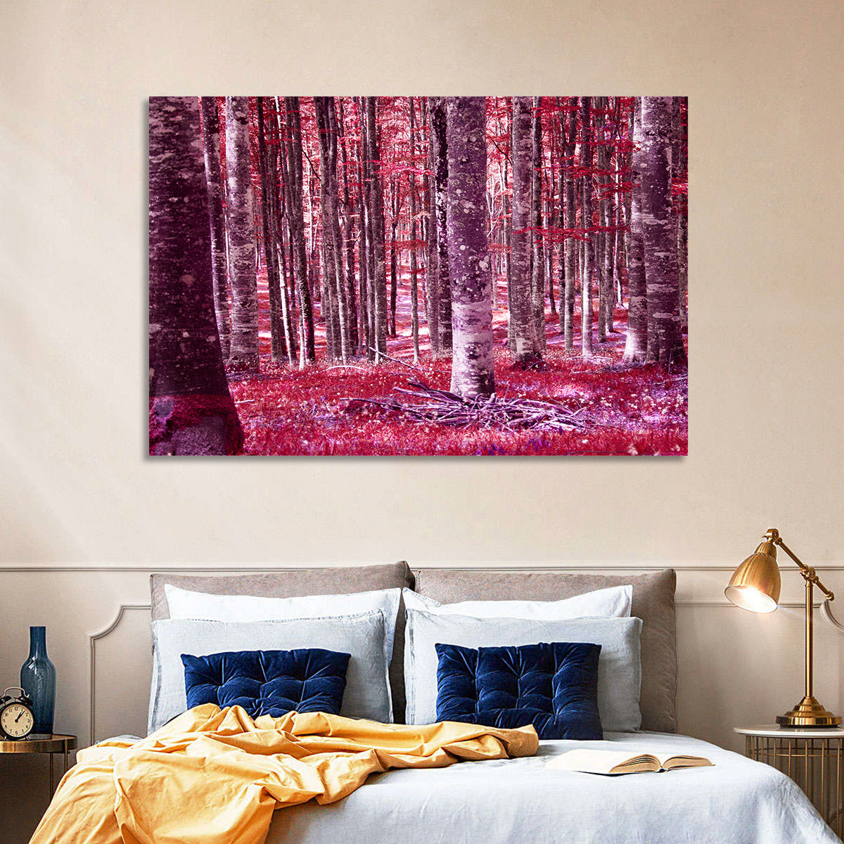 Crimson Woodland Wall Art in a room, landscape