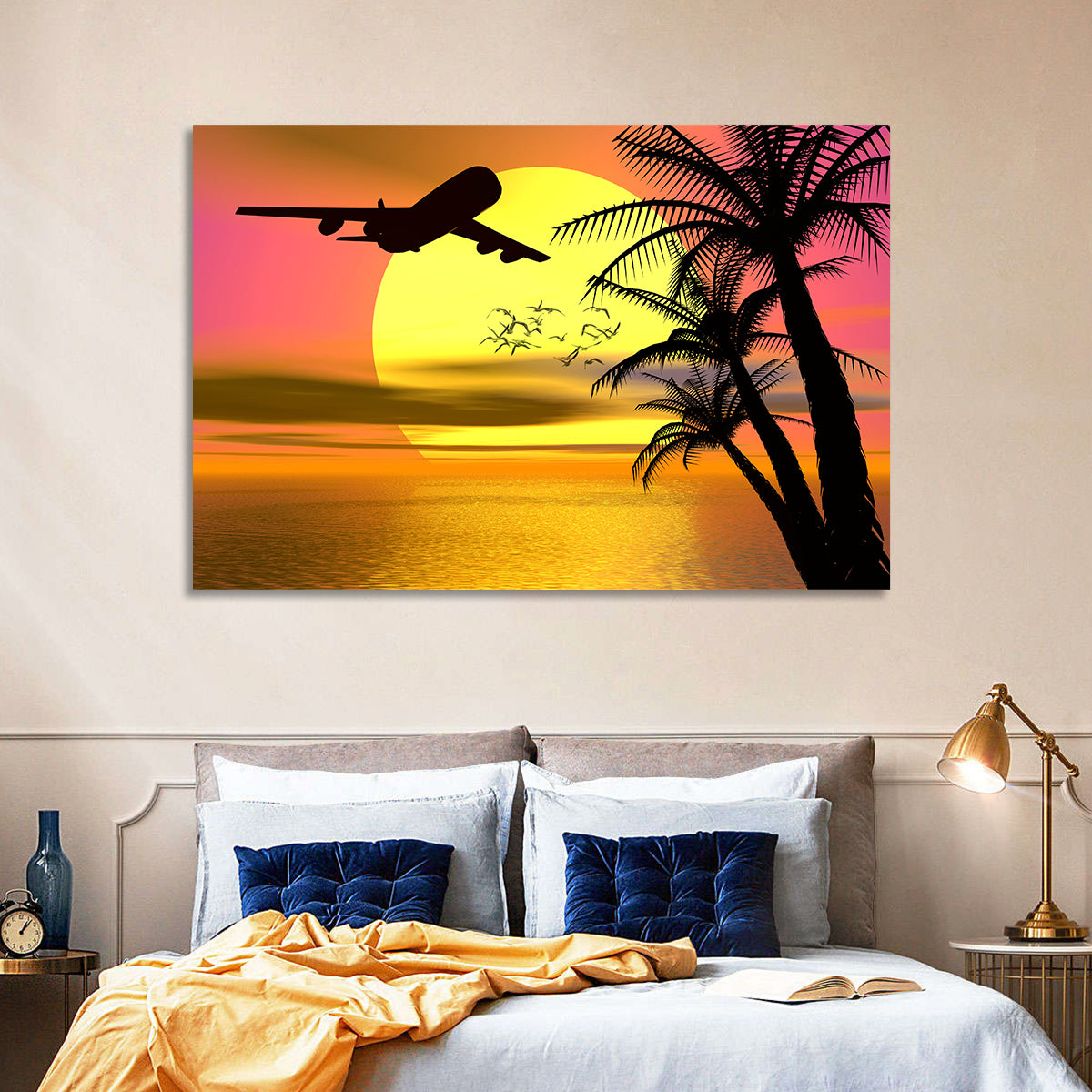 Wide-body Airplane Over Caribbean Dusk Wall Art