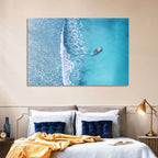 Lone Boat Over Turquoise Waves Wall Art