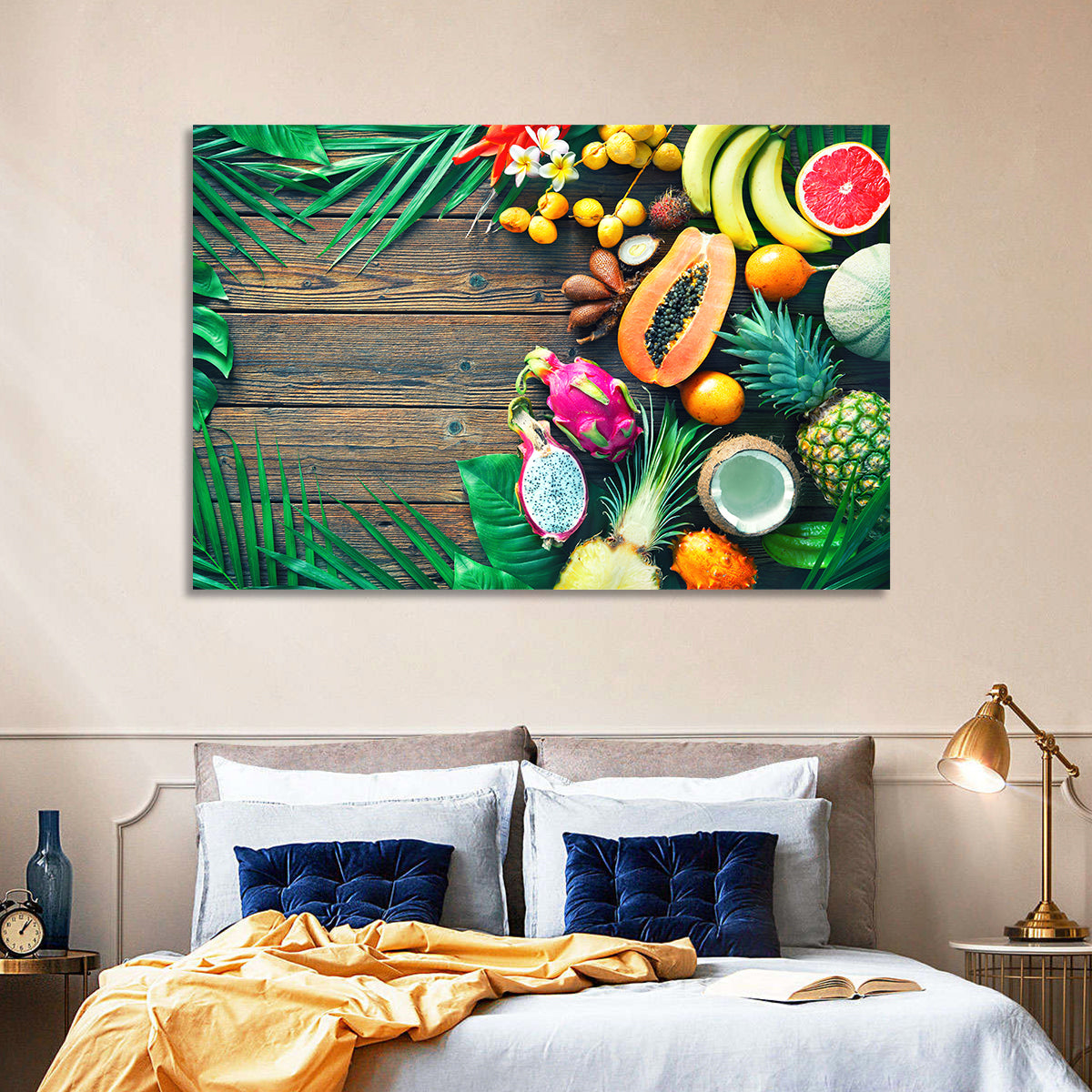 Tropical Fruit Still Life Wall Art in a room, landscape