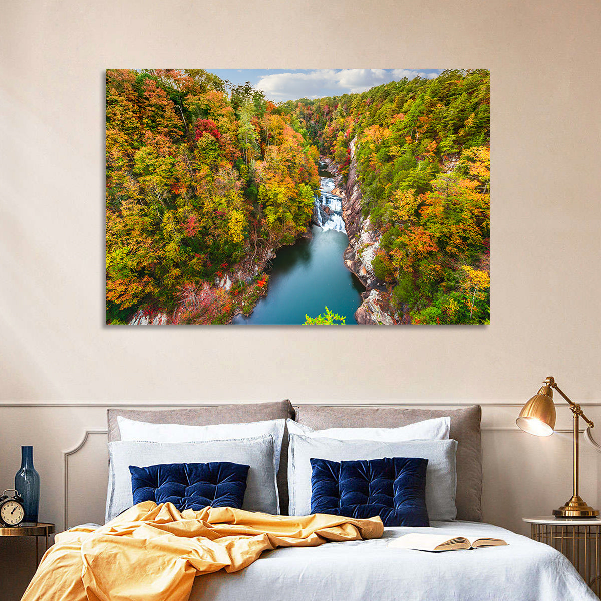 Tallulah Gorge Waterfall Wall Art in a room, landscape