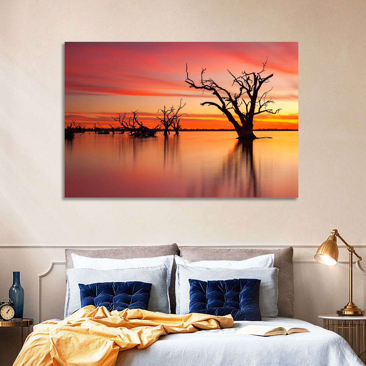 Lake Bonney Sunset Reflections Wall Art in a room, landscape