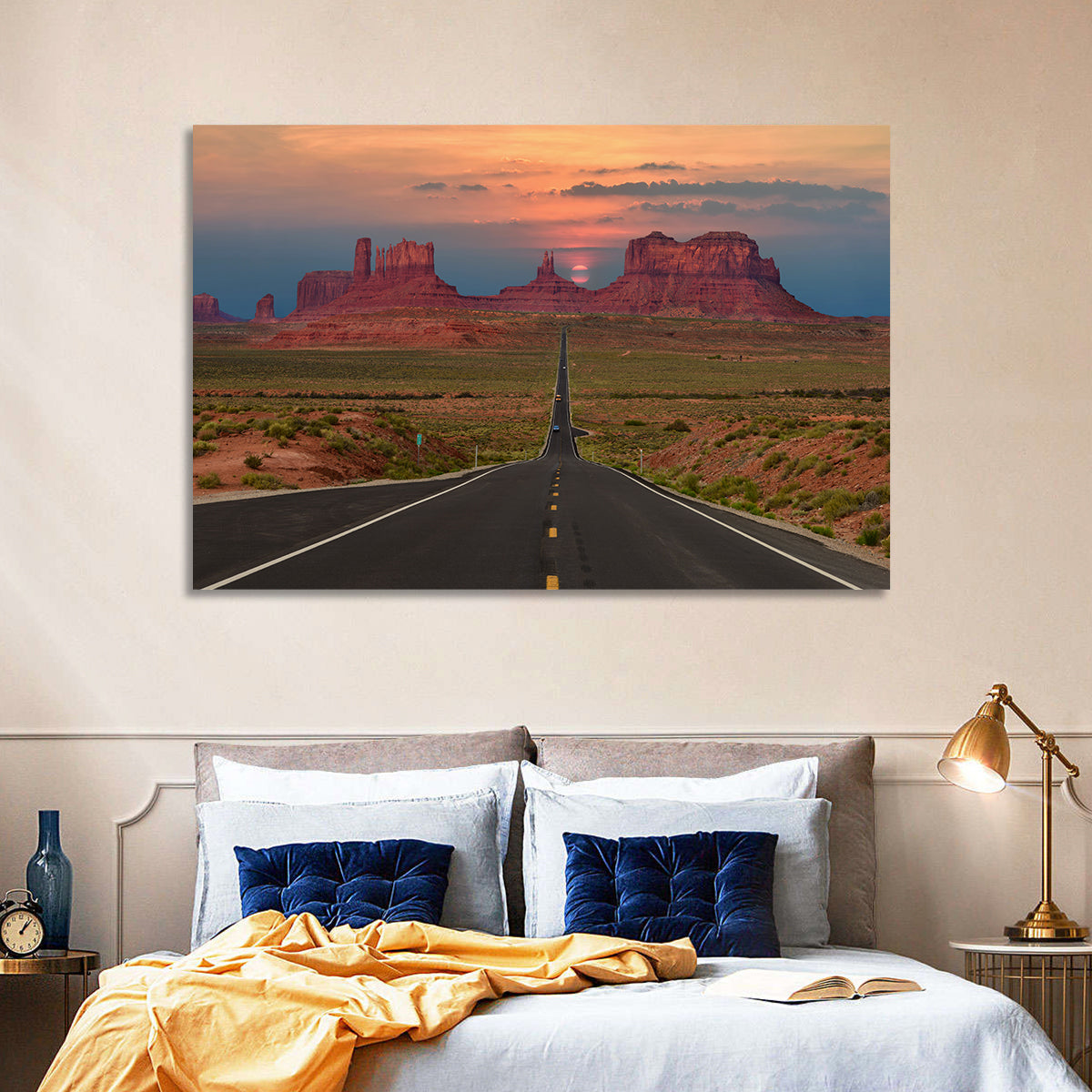Tribal Park Monument Valley Sunset Wall Art in a room, landscape