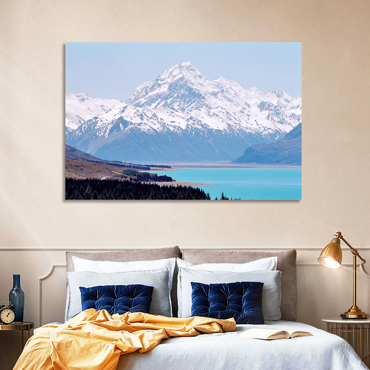 Lake Pukaki and Aoraki Mount Cook Wall Art in a room, landscape