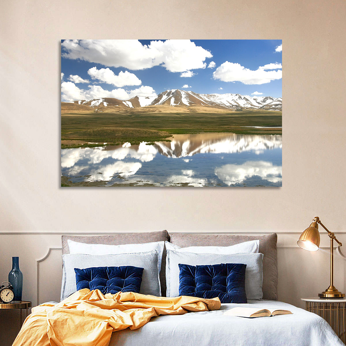 Song Kul Lake Reflection Wall Art in a room, landscape