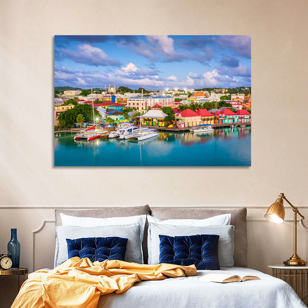 St. John’s Harbor at Golden Dusk Wall Art in a room, landscape