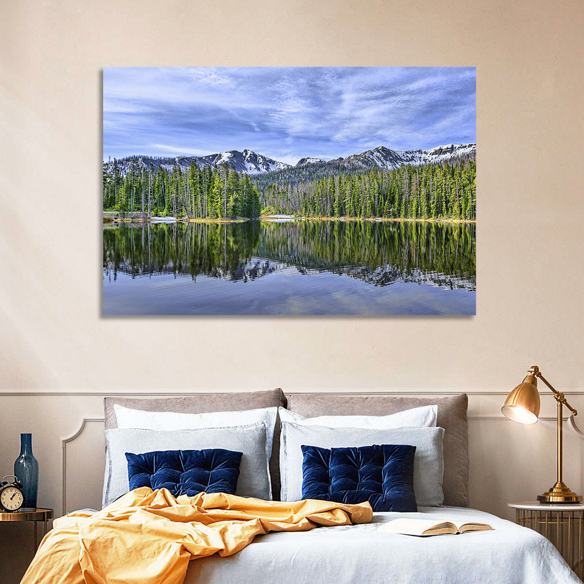 Lake Sylvan Reflection Wall Art in a room, landscape