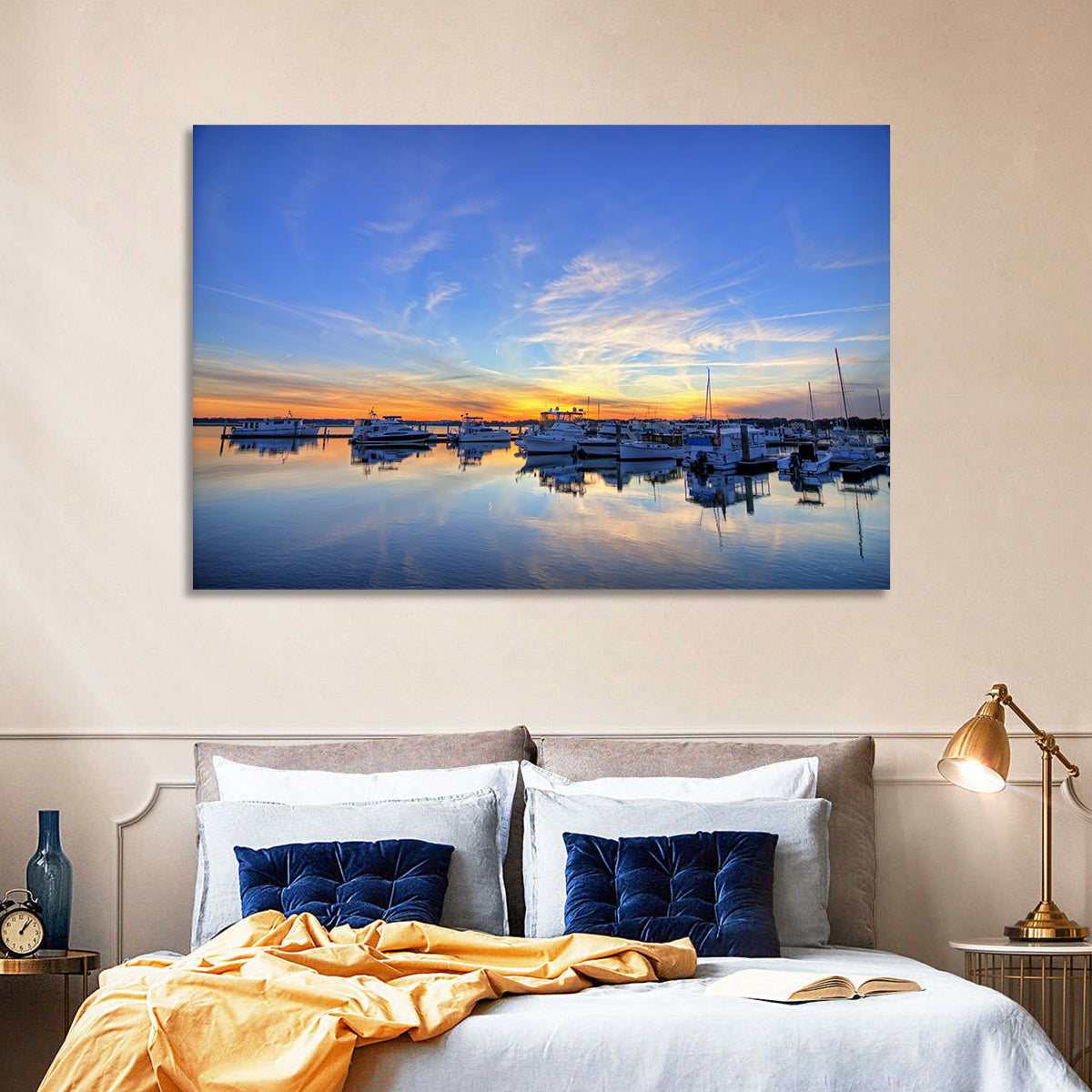 Marina at Golden Hour Wall Art in a room, landscape