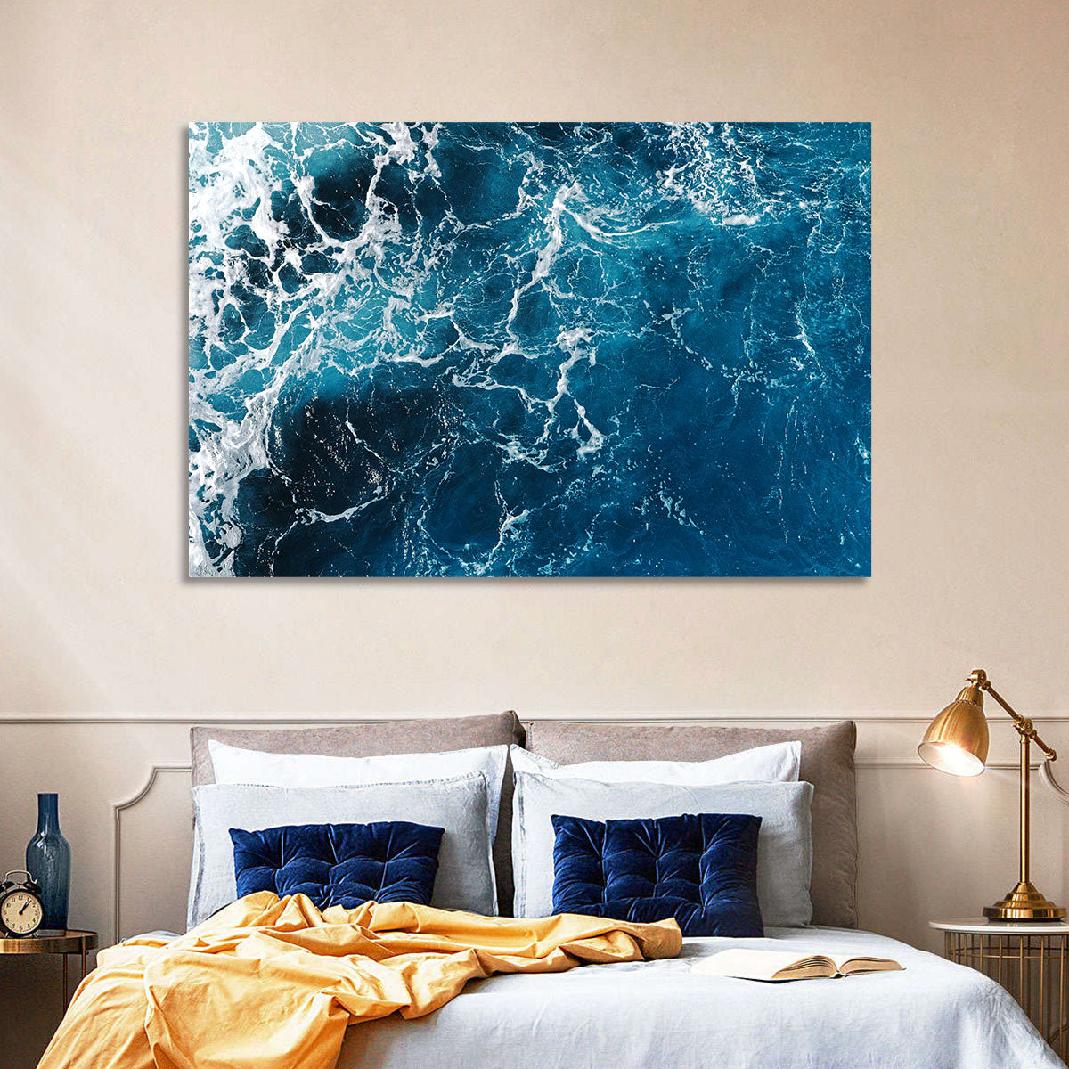 Aerial Sea Texture Wall Art in a room, landscape