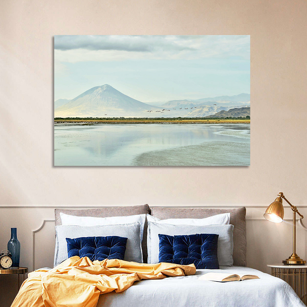Lake Natron Reflection Wall Art in a room, landscape