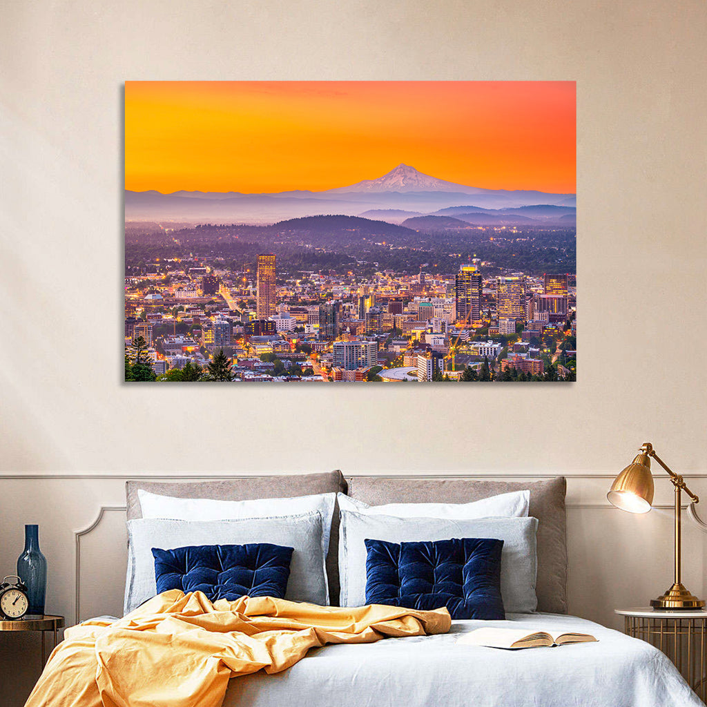Mount Hood Over Portland Skyline Wall Art