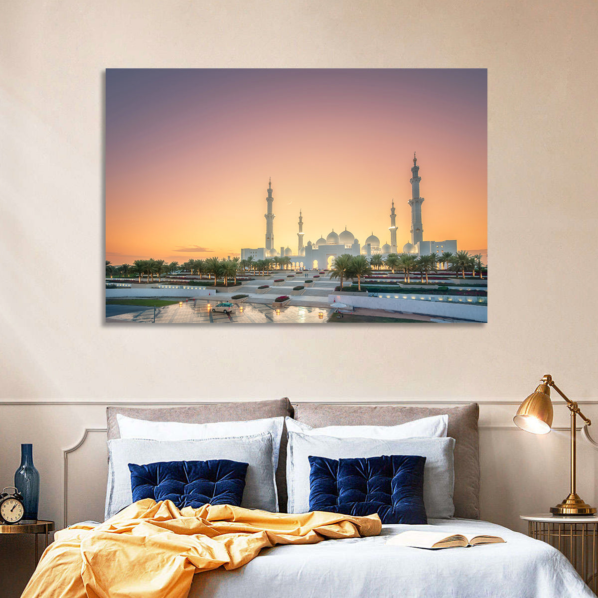 Sheikh Zayed Grand Mosque at Sunset Wall Art in a room, landscape