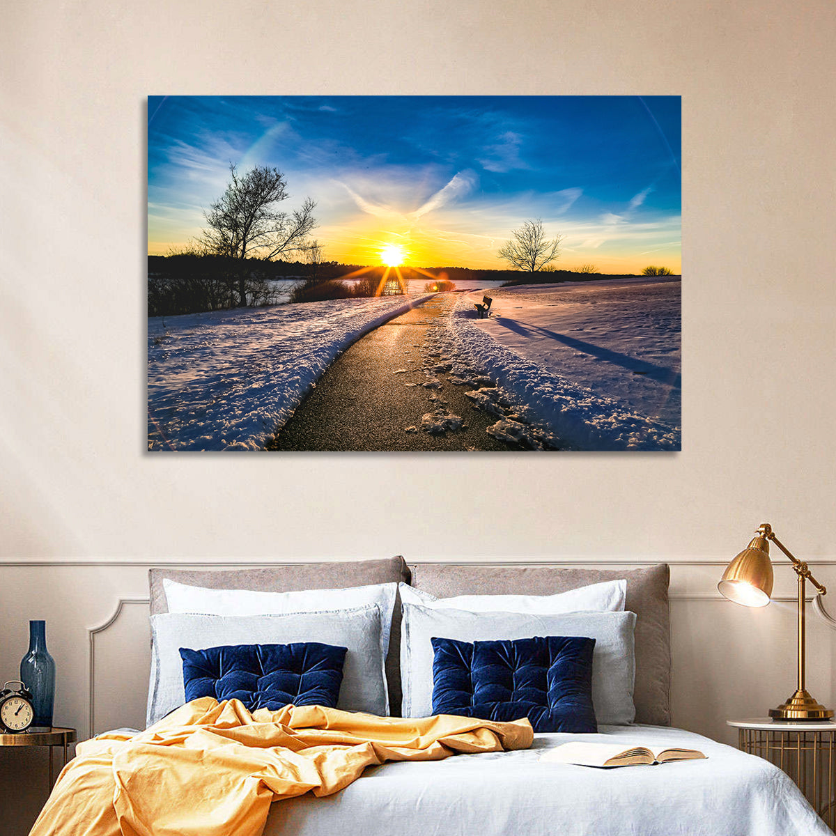 Lake Zorinsky Winter Sunrise Wall Art in a room, landscape