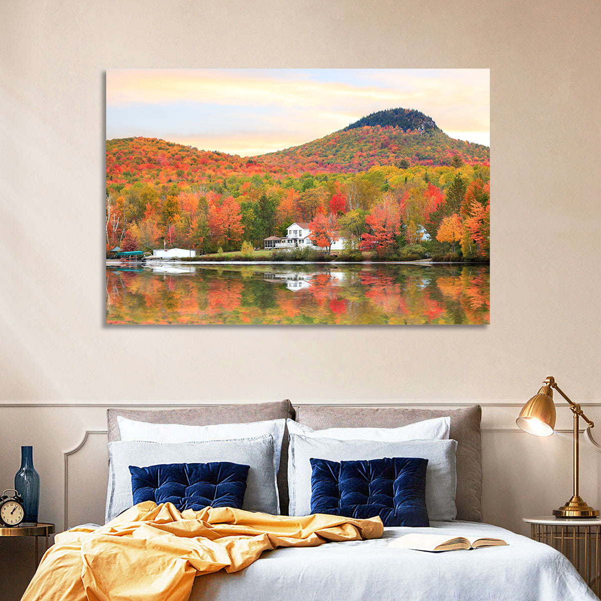 Groton Lakehouse Reflection Wall Art in a room, landscape