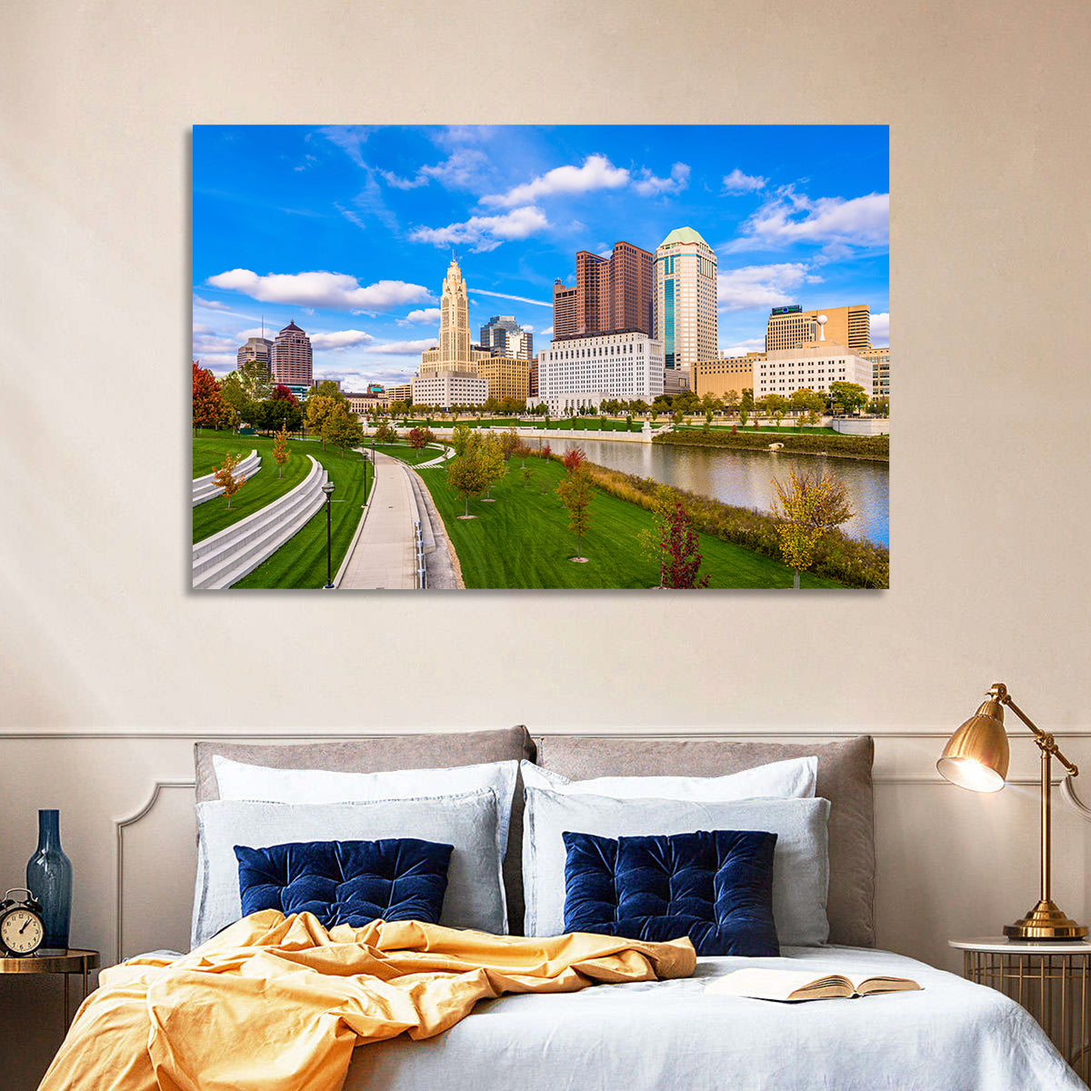 Columbus Skyline Wall Art in a room, landscape