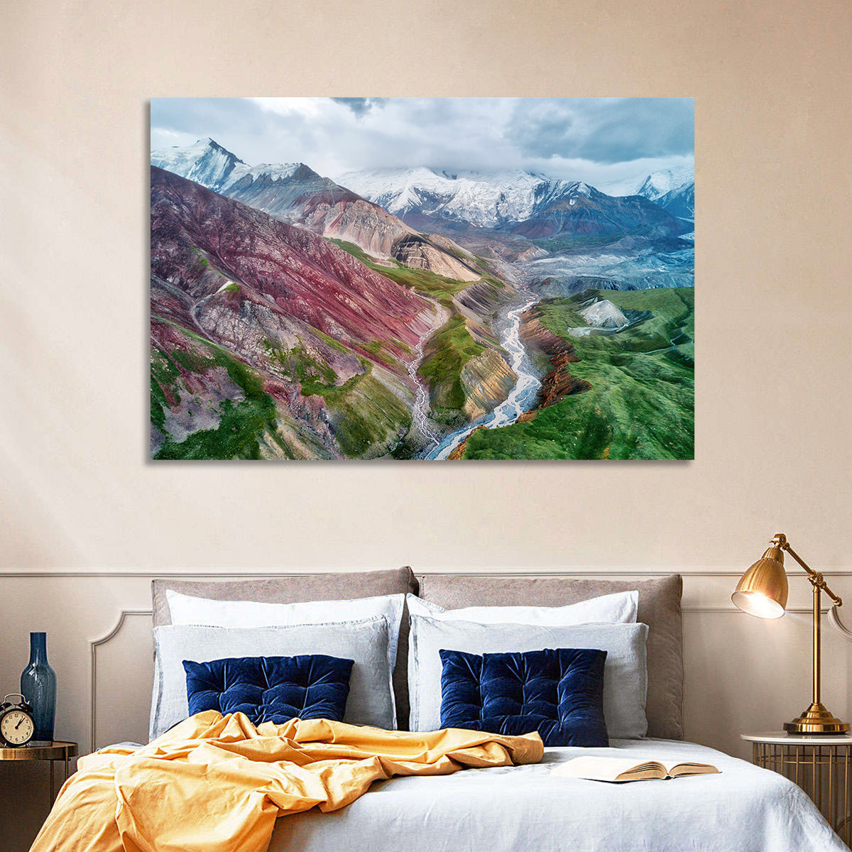 Mount Lenin Glacial Valley Wall Art in a room, landscape