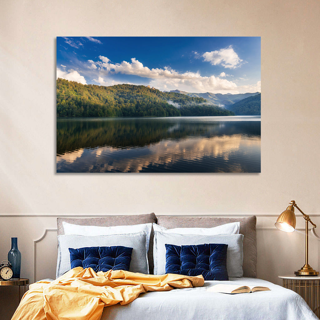Golden Mist Mountain Lake Wall Art