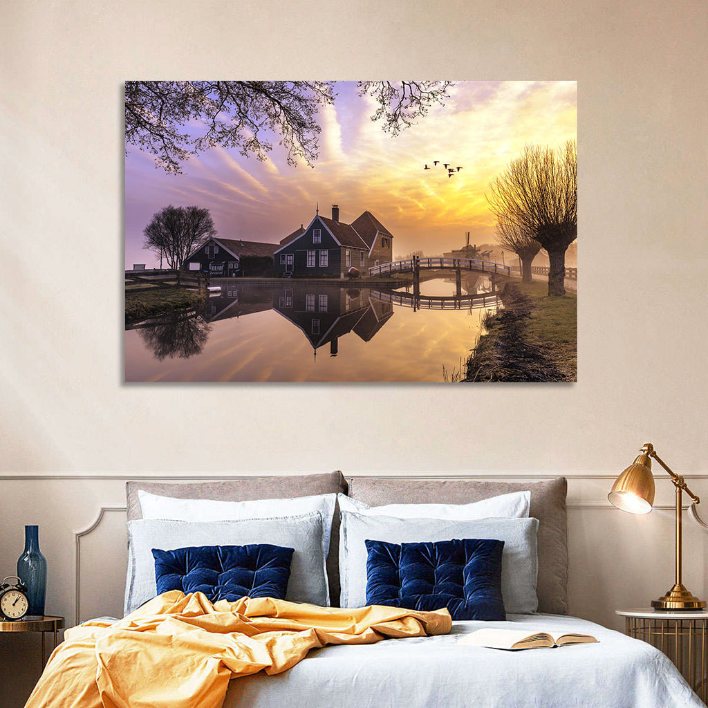 Dutch Canal House at Sunset Wall Art