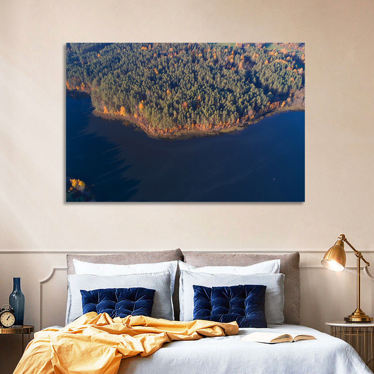 Lake Dolysets Aerial View Wall Art in a room, landscape