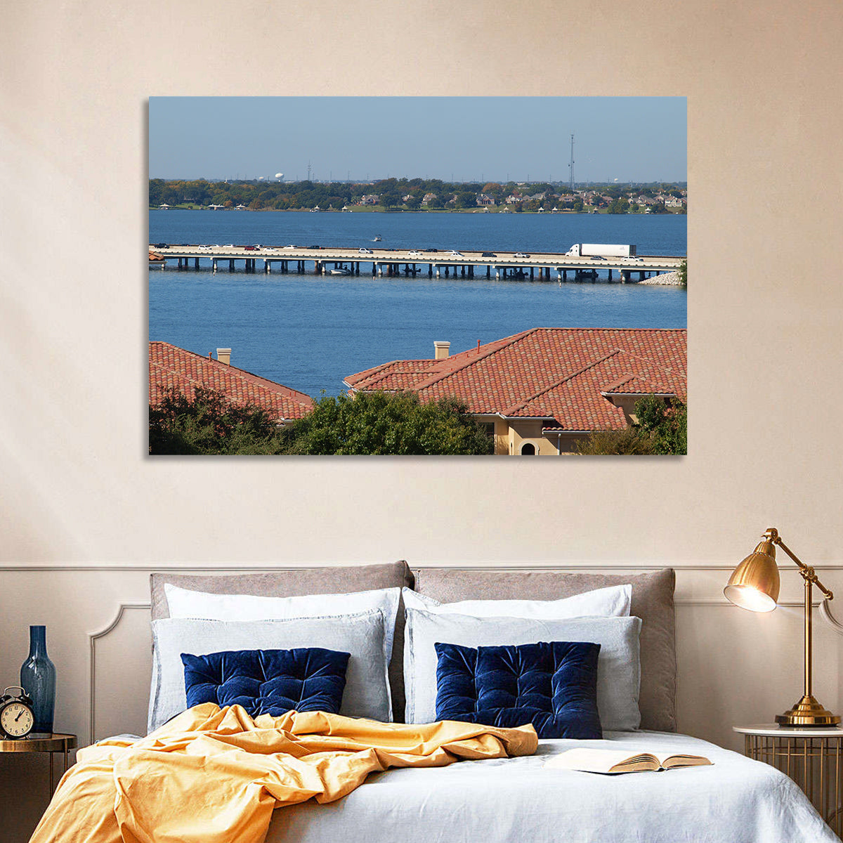 Lake Ray Hubbard Bridge View Wall Art in a room, landscape