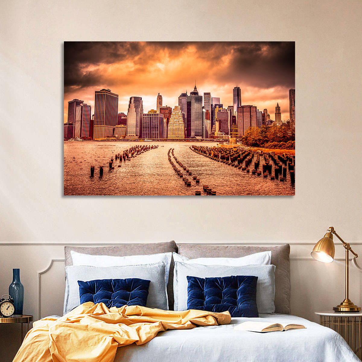 Lower Manhattan Financial District Wall Art in a room, landscape