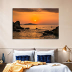 Orange Sunrise Over Rocky Coast Wall Art