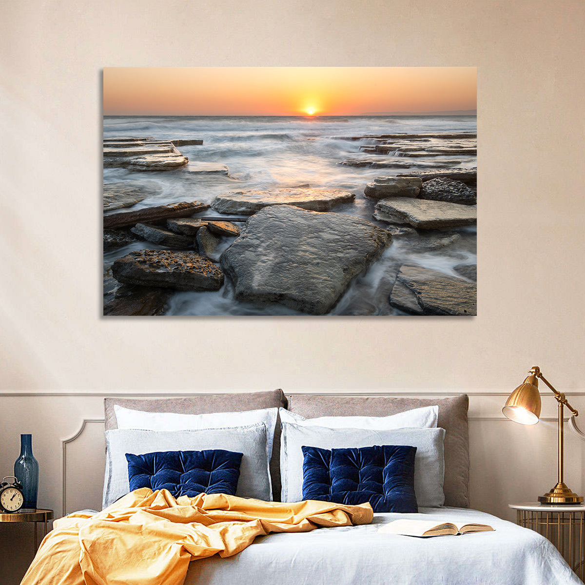Golden Hour Rock Shoreline Sunset Wall Art