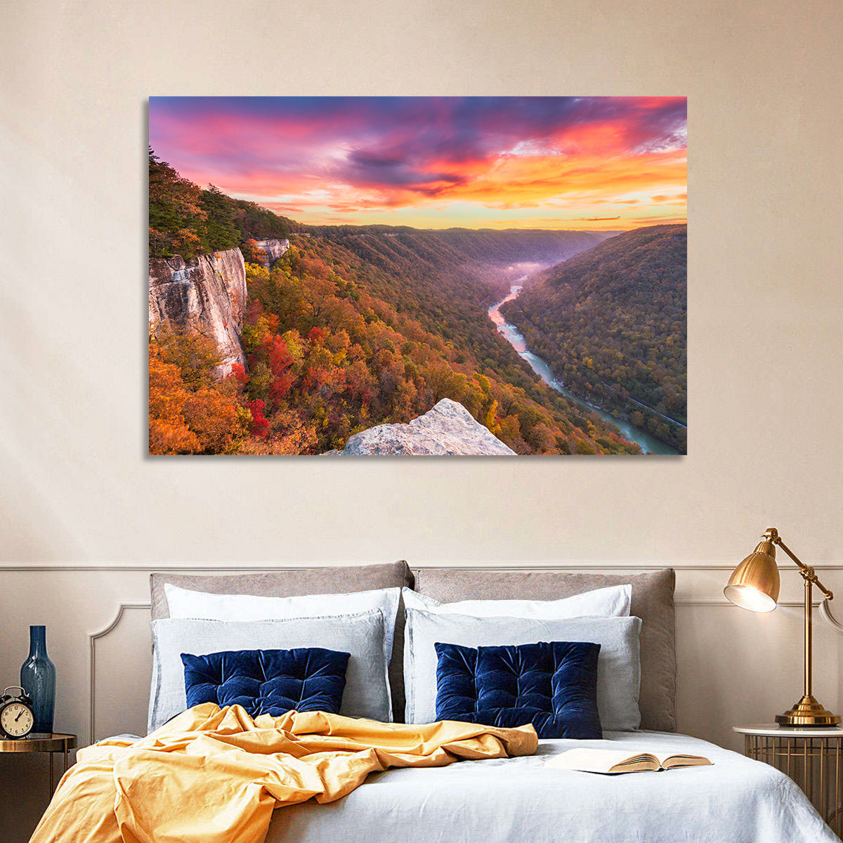New River Gorge Sunset Wall Art in a room, landscape