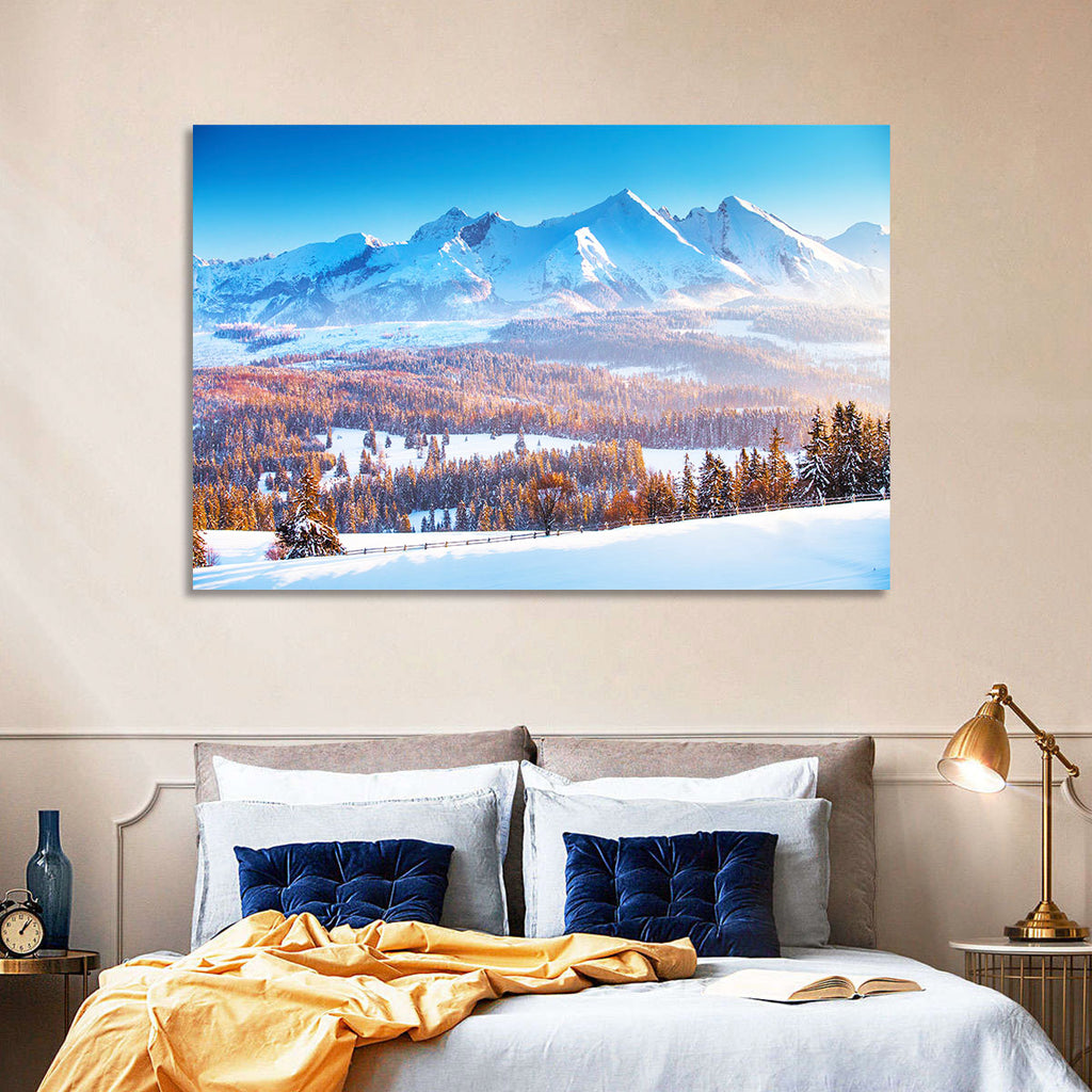 Snowy Mountain Peaks at Sunrise Wall Art
