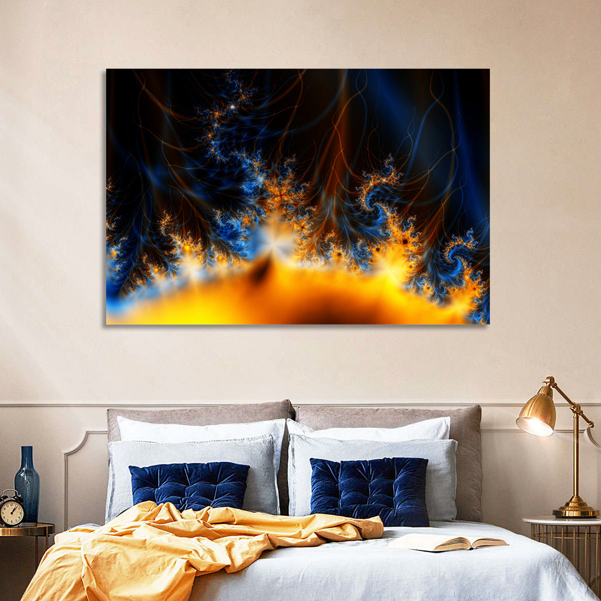 Solar Flare Fractal Flame Wall Art in a room, landscape