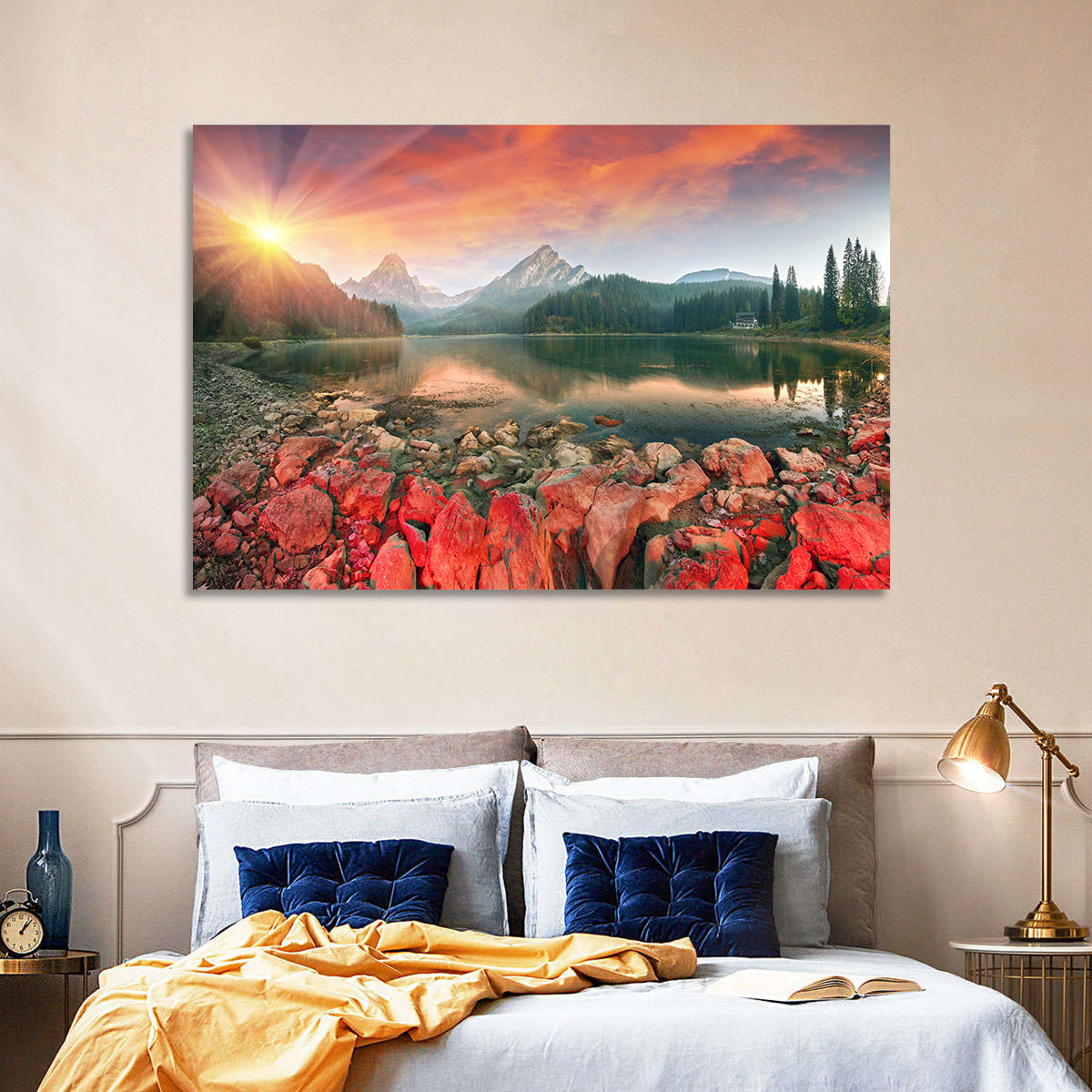 Obersee Sunrise Over Red Rocks Wall Art in a room, landscape
