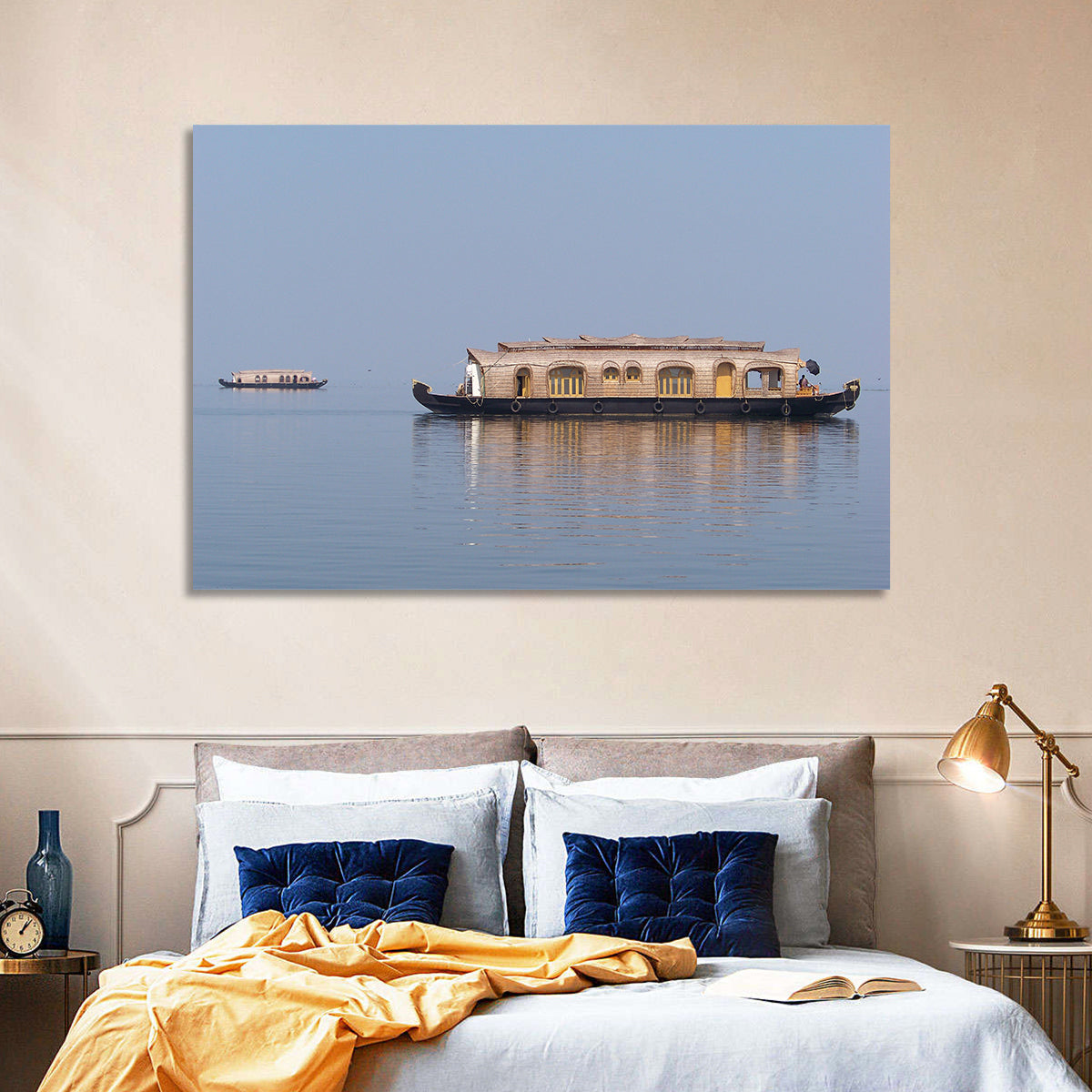 Thatched Houseboat on Vembanad Lake Wall Art in a room, landscape