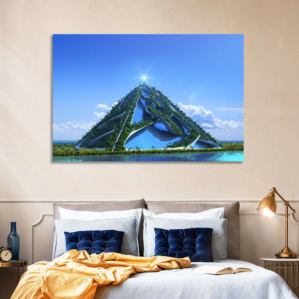 Glassy Pyramid with Gardens Wall Art in a room, landscape