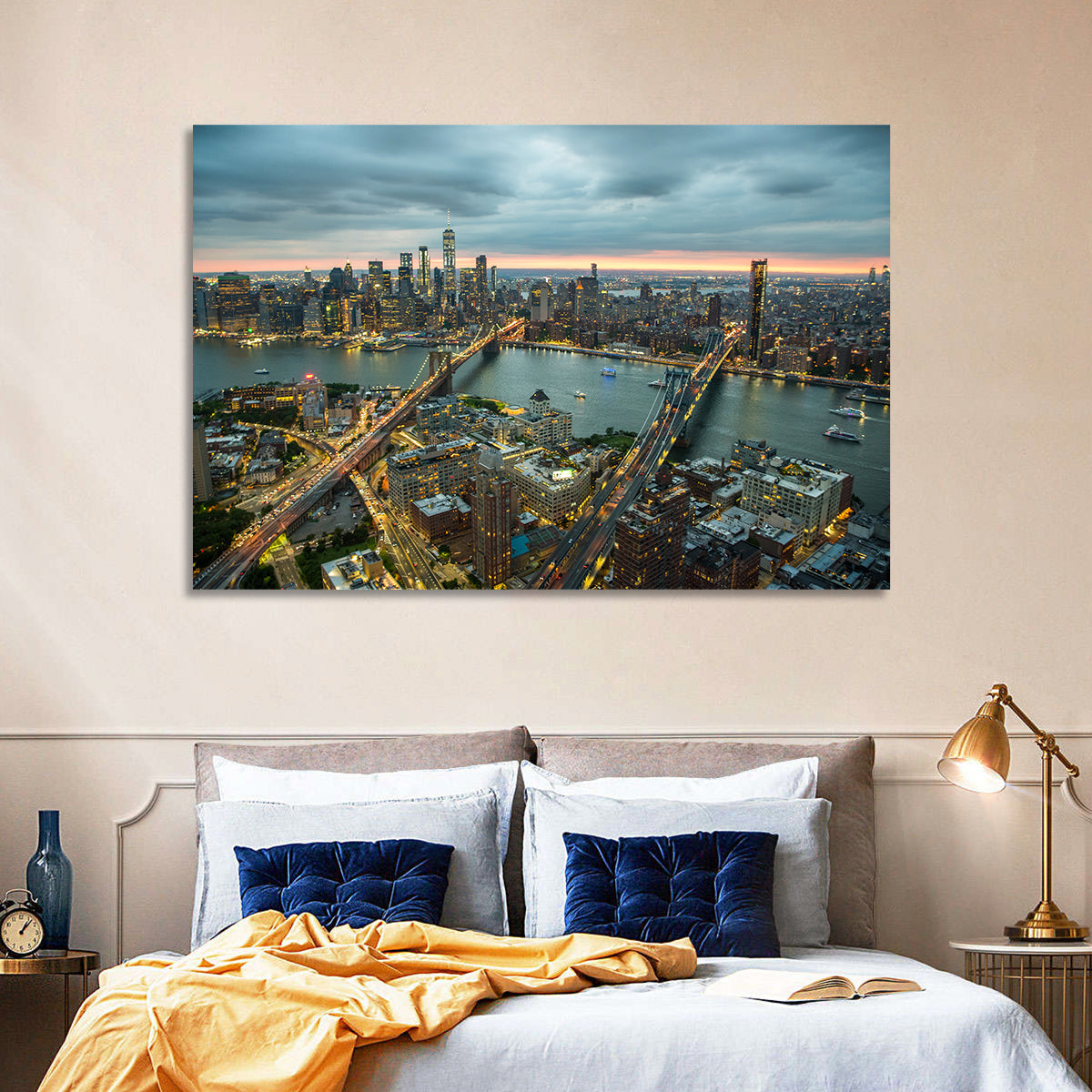 New York Twilight Cityscape Wall Art in a room, landscape
