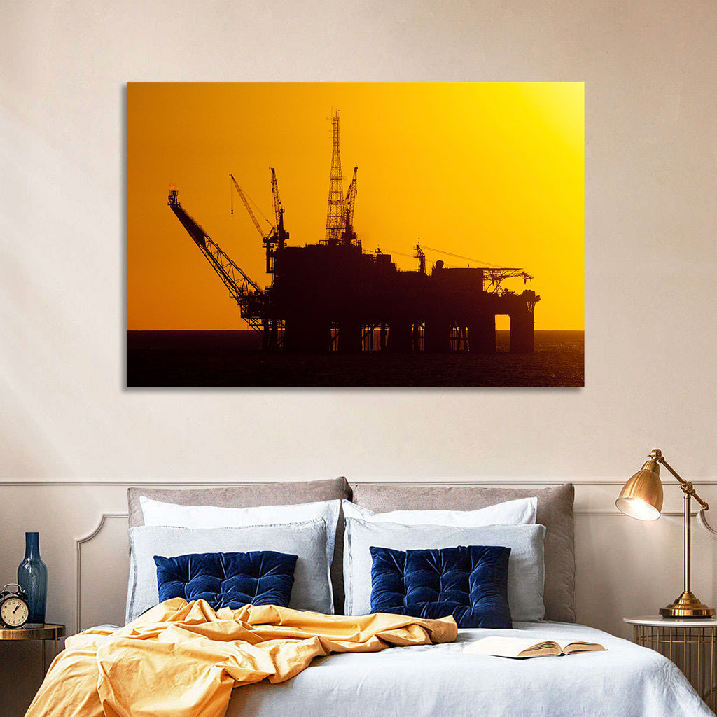 Oil Rig Silhouette at Sunset Wall Art
