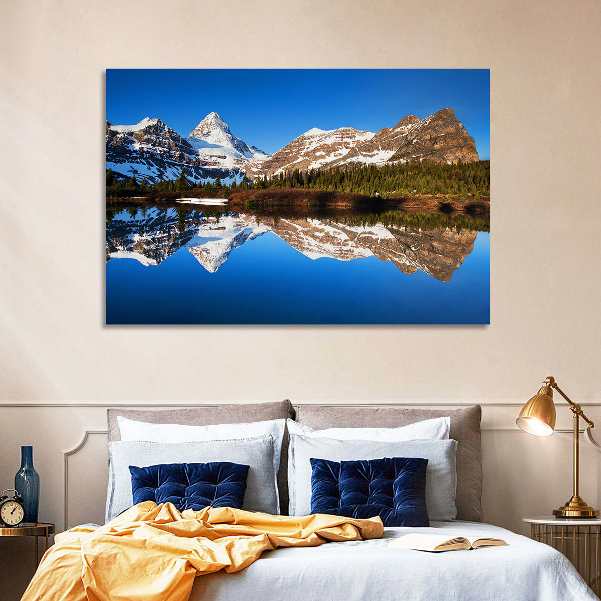 Snowy Mount Assiniboine Wall Art in a room, landscape